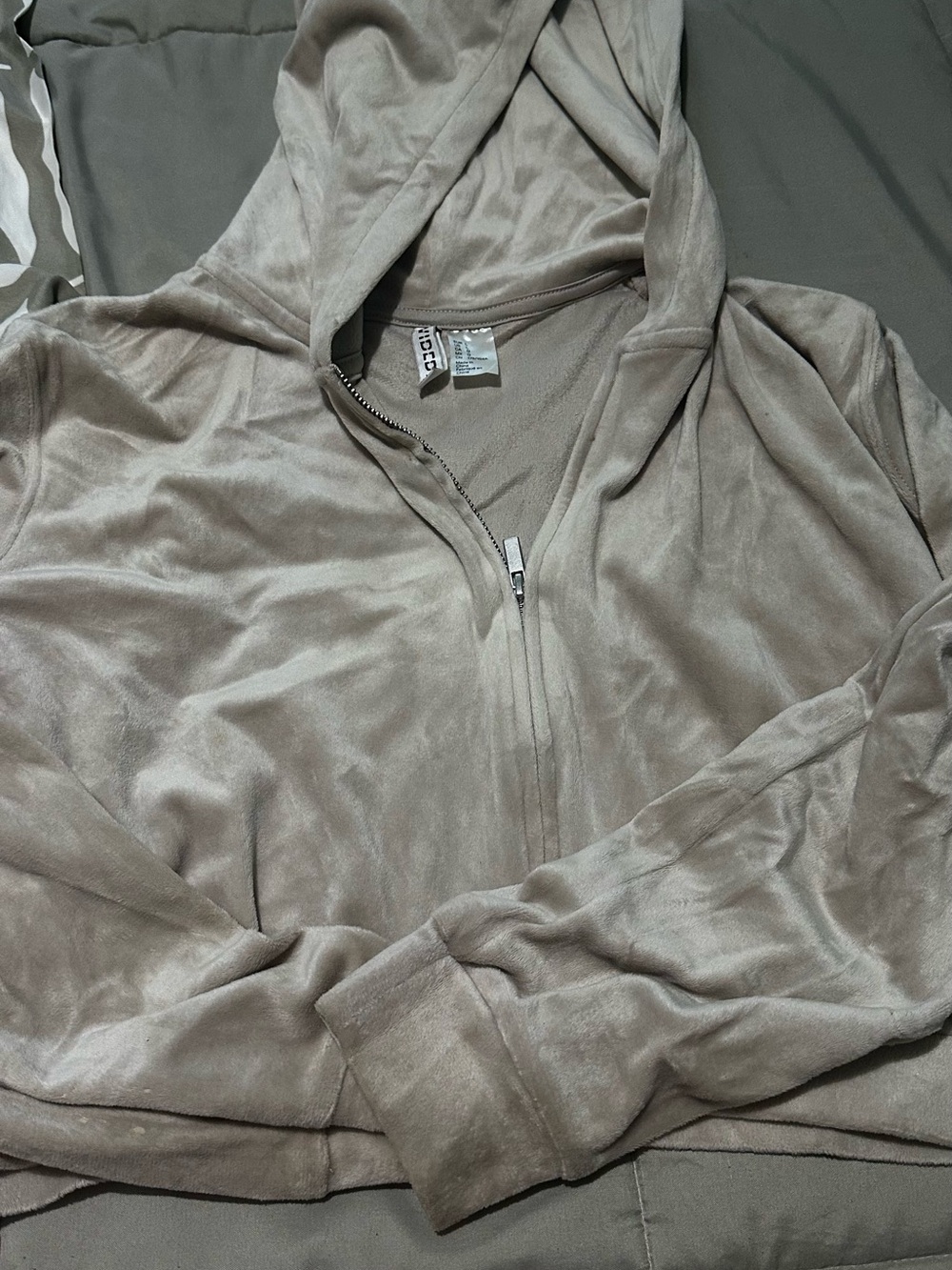 H&M Taupe Plush Zip-Up Hoodie Sweater